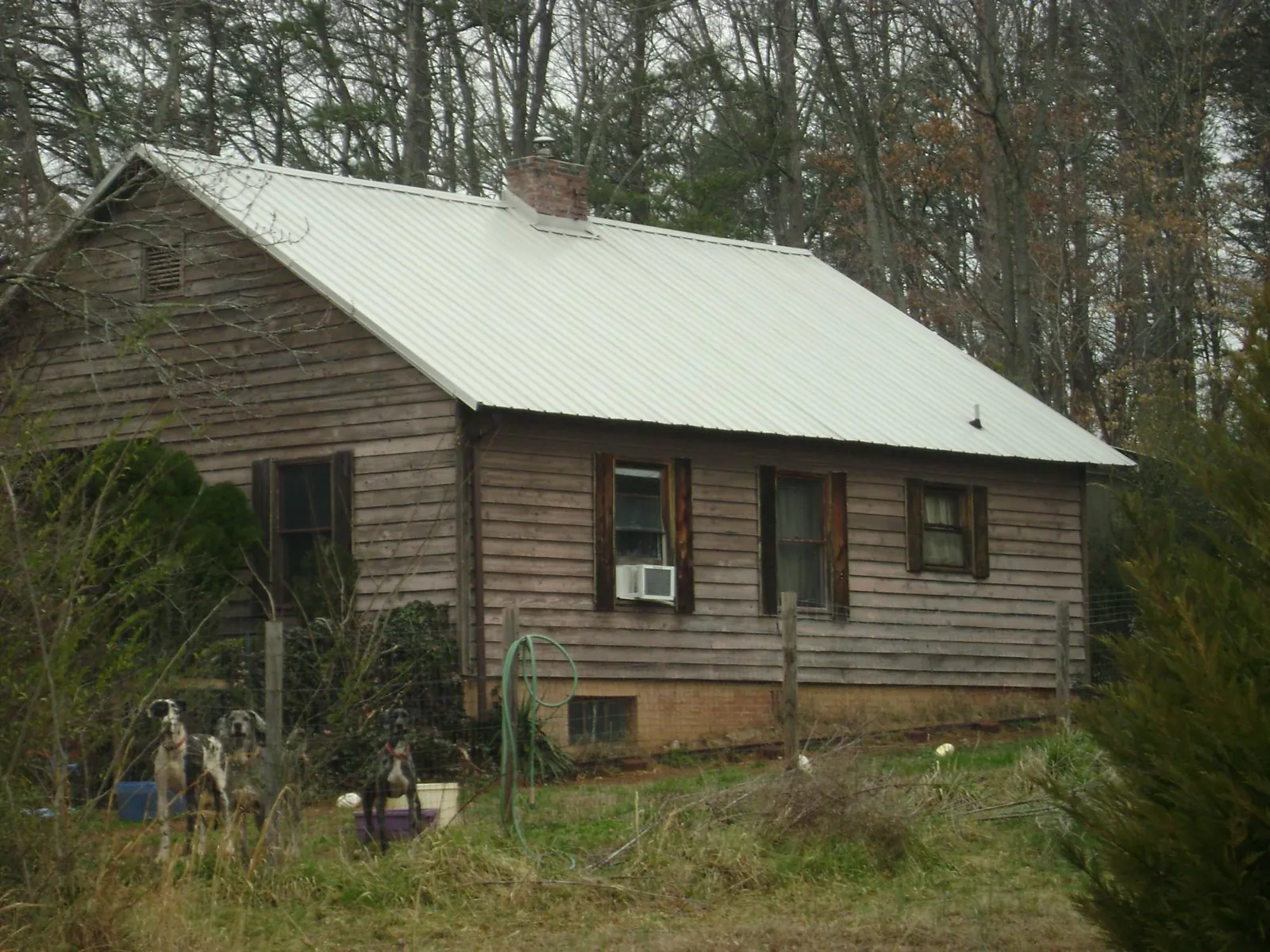 White metal roof on an old wood sided farmhouse, from a Asphalt Shingle Roof Repair job in West Liberty